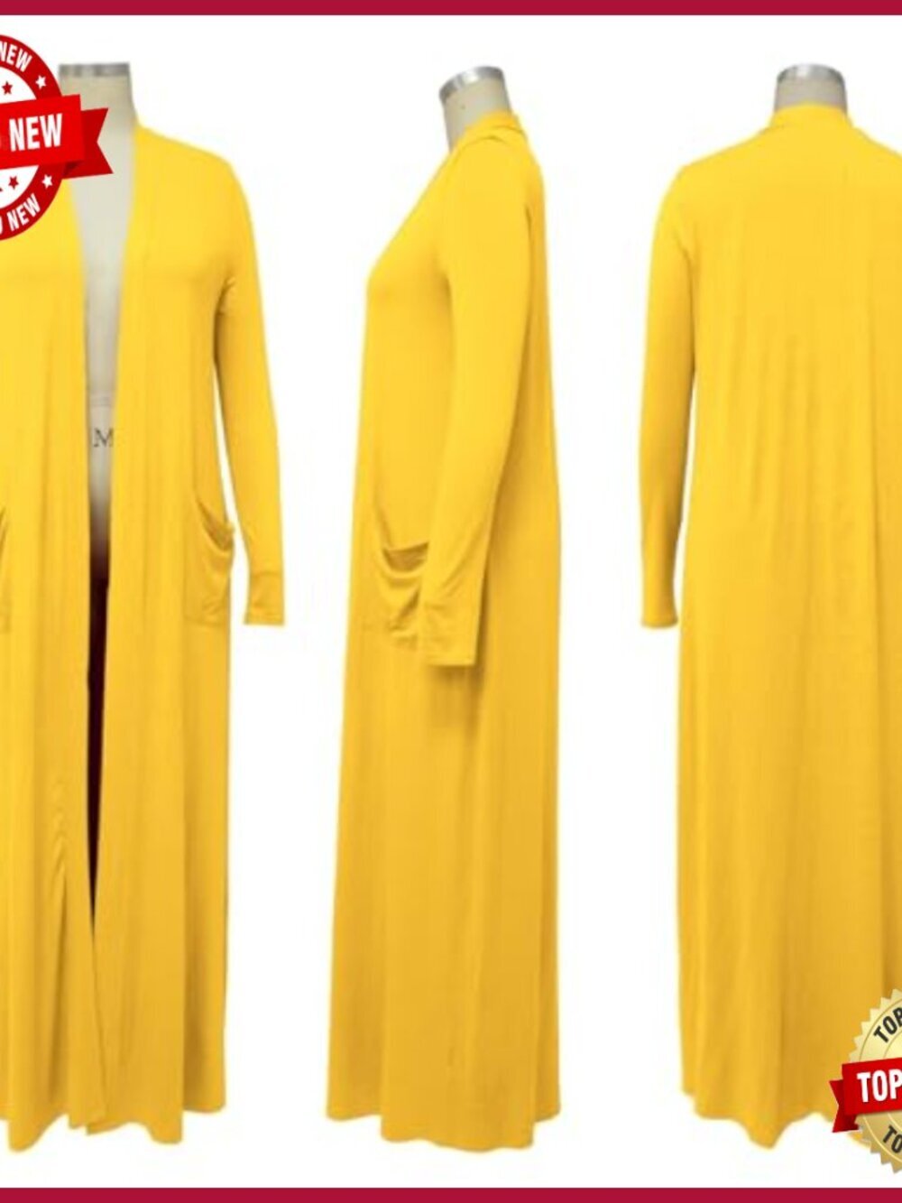 Long Sleeve Lightweight Open Front Maxi Drape Cardigan with Pockets - Picture 5 of 7